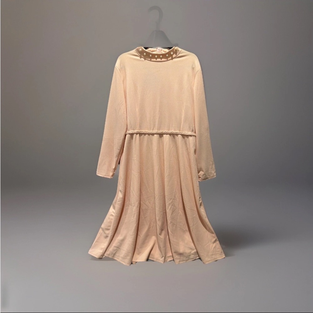 Nema Avenue Soft Blush Pink A-Line Fit&Flare Dress W/ Pearl Detail NWT 1X - Picture 2 of 10